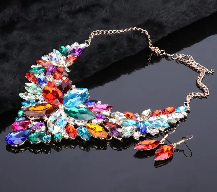 luckacco fashion crystal jewelry sets bridal necklace earrings sets wedding party jewelery dress jewellery decoration accessories