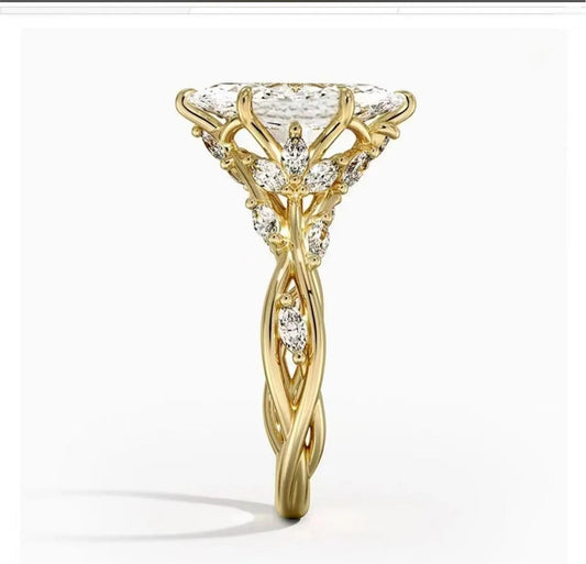 Luckacco 10K Solid Real Gold Lab grown diamond wedding ring for female IGI Horse Eye 2 carat CVD vine design engagement ring for female