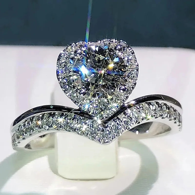 luckacco romantic pink heart shaped ring for female cubic zirconia bridal wedding party  with minimalist fashion jewelry accessories