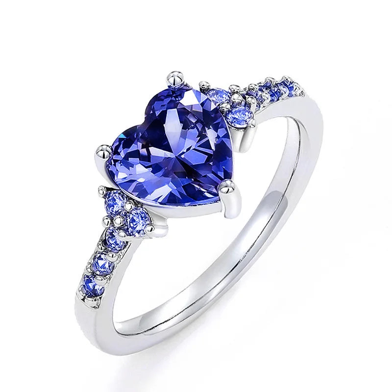luckacco romantic pink heart shaped ring for female cubic zirconia bridal wedding party  with minimalist fashion jewelry accessories