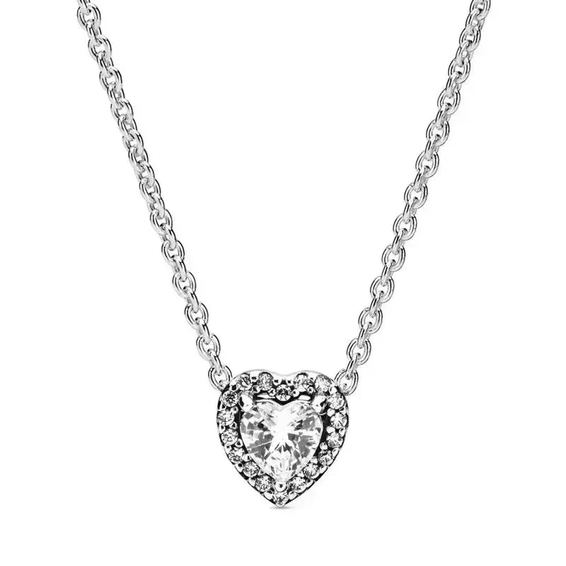 luckacco new 925 sterling silver heart-shaped pink ring necklace earring set luxurious sparkling charm jewelry fashion wedding gift