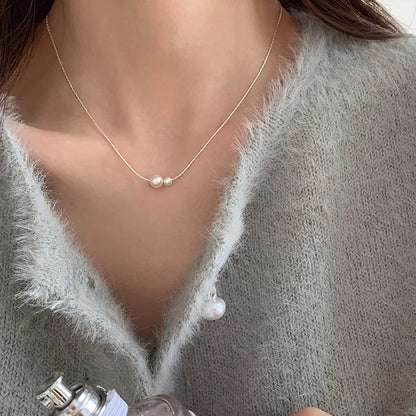Luckacco New Trendy Fashion 925 Silver Pearl Simple Elegant Thin Chain Pendant Necklace for Women Girl Jewelry Dropship