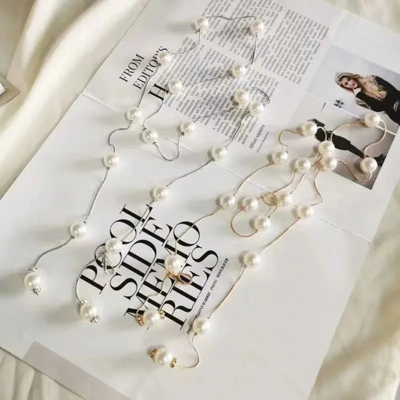 luckacco ladies versatile, beautiful pearl chain, thin waistband, versatile dress waist chain