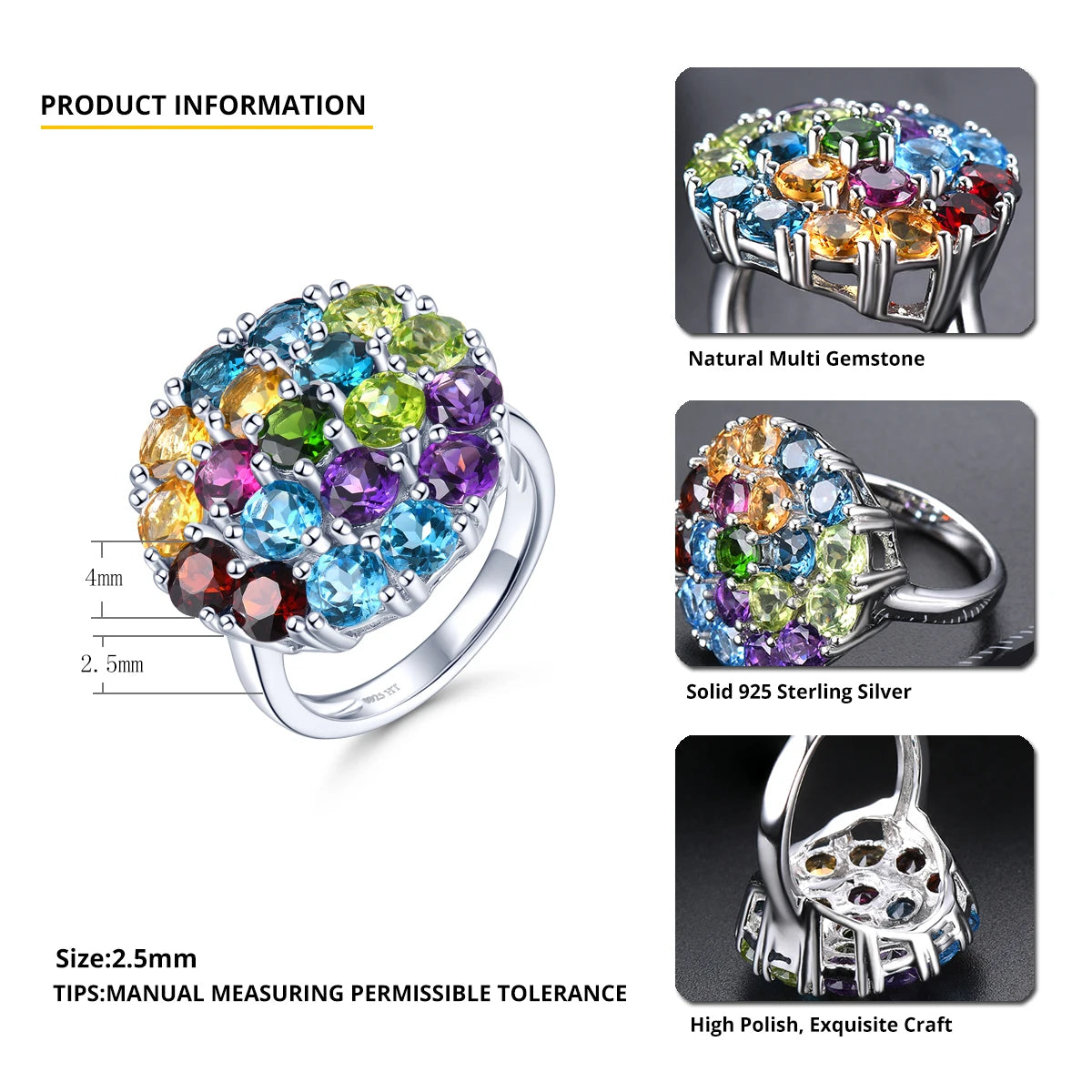 luckacco natural colorful gemstone 925 sterling silver rings genuine multicolor gemstone elegant style fine jewelry women wedding rings