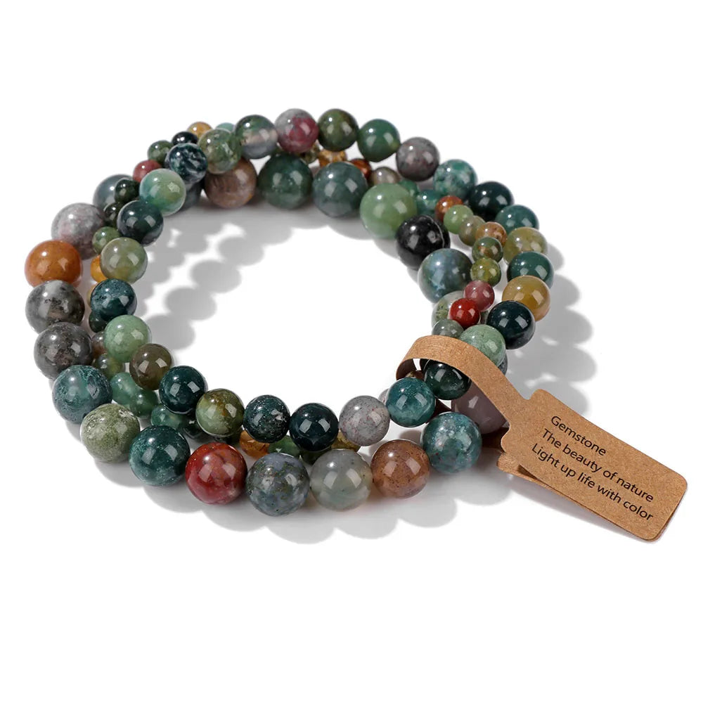 luckacco green agates stone bead bracelet set 4 6 8mm natural labradorite opal turquois bracelet with tag stretch bangle jewelry gift