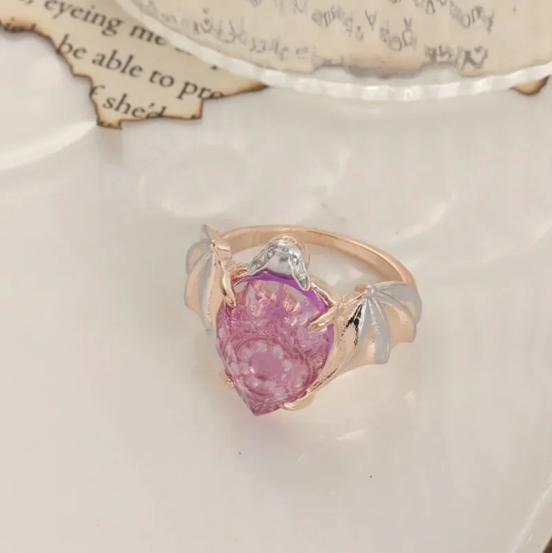 luckacco new trendy gothic vintage bat finger rings inlaid pruple water drop shape zircon rings for women fashion party jewelry