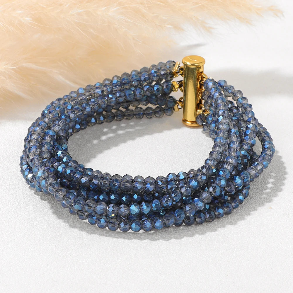 luckacco blue glass crystal miyuki bracelet bohemia multi layered faceted crystal beads bracelets for women men magnetic buckle jewelry