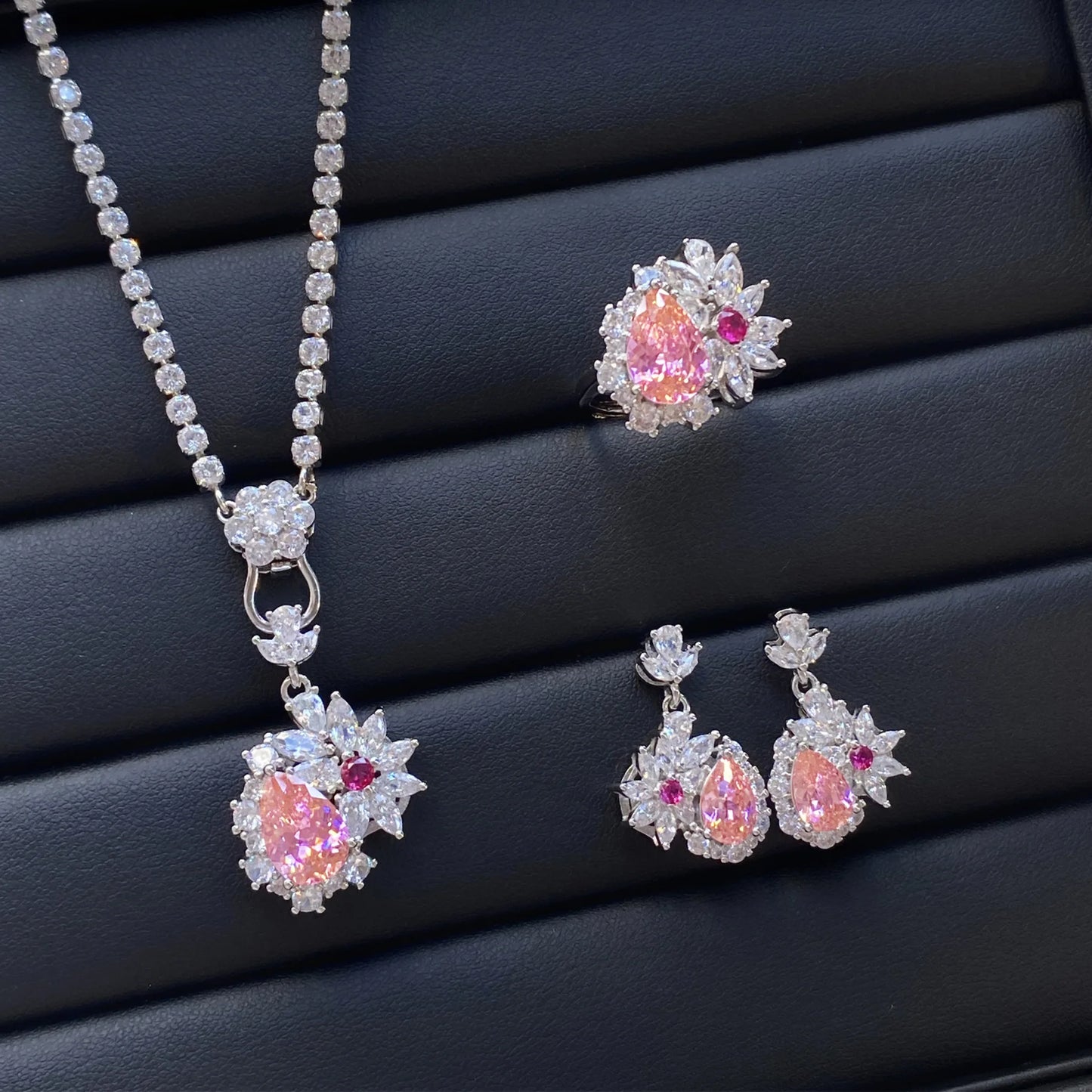 luckacco valuable lab jade diamond jewelry set 925 sterling silver engagement wedding rings earrings necklace for women bridal party gift