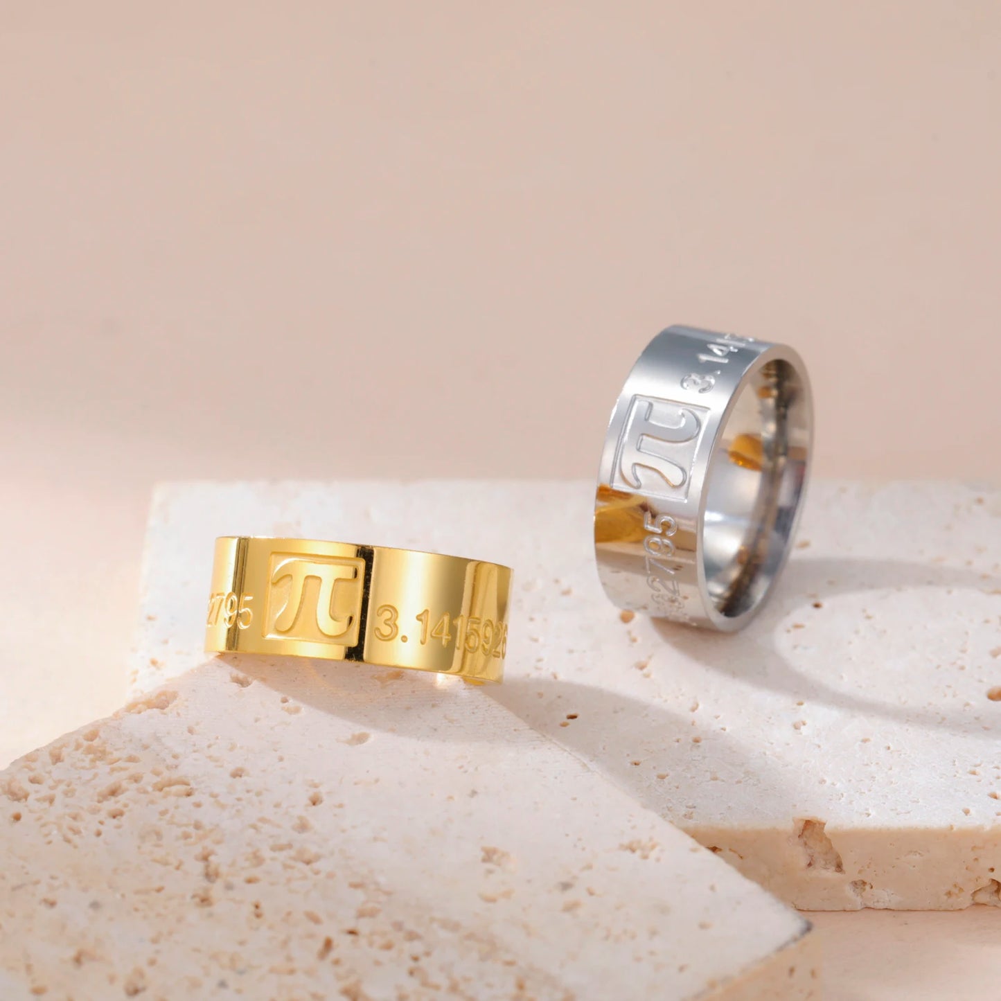 luckacco skyrim mathematics pi symbol ring 8mm wide men women 3.14159 greek letter π  stainless steel finger rings math lovers gift