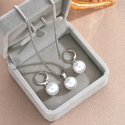 Luckacco 3 Pcs Round Pearl Jewelry Set Of Earring Pendant Necklace For Women Exquisite Fashion Rhinestone Double Wedding Jewelry Set Gift