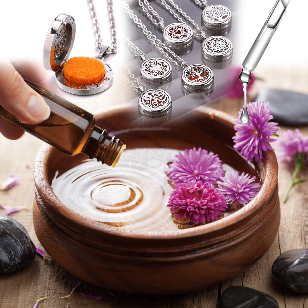luckacco new tree of life aromatherapy necklace stainless steel essential oil diffuser amulet perfume locket pendant women jewelry gift