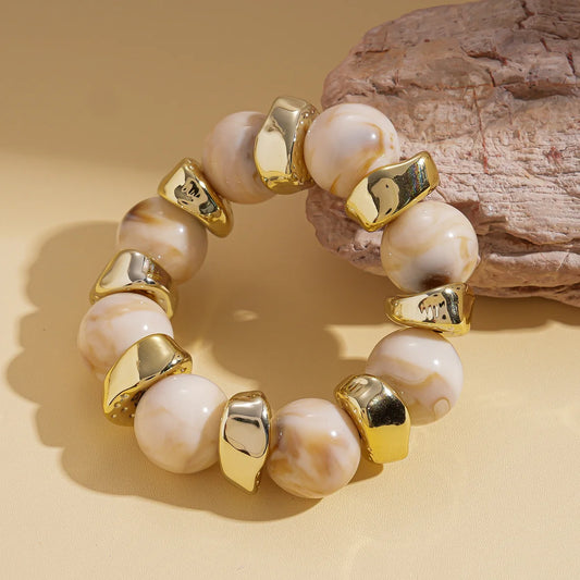 Luckacco 7 Styles Trendy Splicing Acrylic Round Beads Bracelets Bohemian Thick Irregular Resin Elastic Bangles Retro Jewelry for Women F