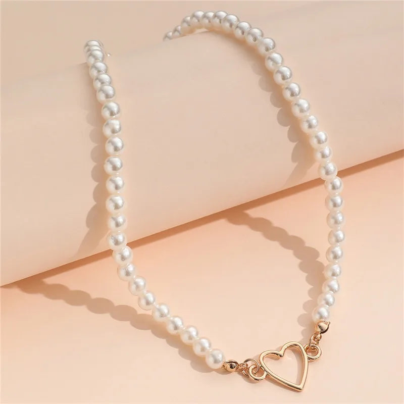 luckacco imitation pearl trendy love heart  choker necklace female personality party fashion clavicle collier colar perlas collar gift