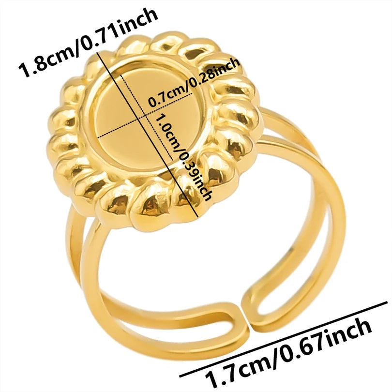 luckacco oval square leaf heart sun base open adjustable ring diy rhinestone oil drop stainless steel rings for women men jewelry bagues