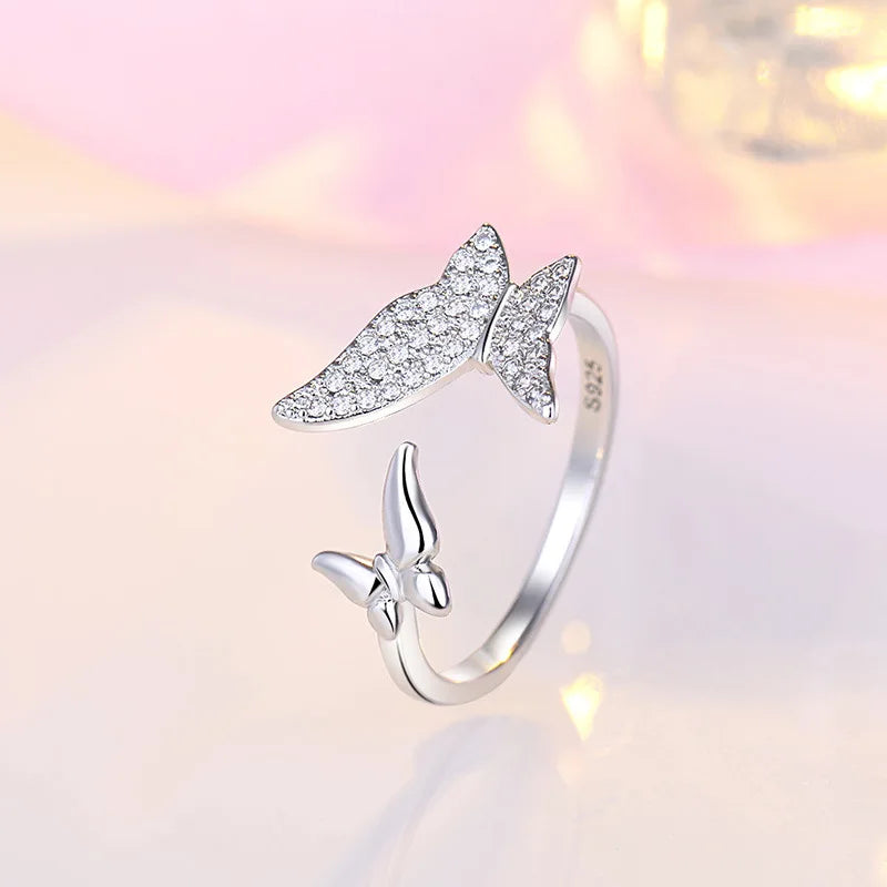 luckacco 925 sterling silver zircon butterfly ring for women rings wedding fine jewelry accessories 2025 trendy party gifts