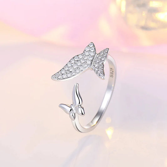 Luckacco 925 Sterling Silver Zircon Butterfly Ring For Women Rings Wedding Fine Jewelry Accessories 2025 Trendy Party Gifts
