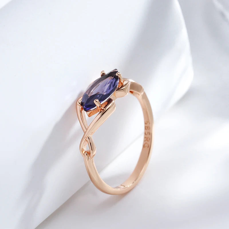 luckacco kinel sparkling rhombus purple natural zircon rings for women luxury unusual 585 rose gold color party daily jewelry 2023 new