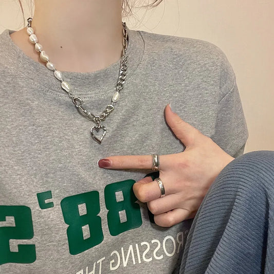 Luckacco New 925 Sterling Silver Heart Necklace Love Pendant Hip Hop Style Choker Party Gift for Women Fine Jewelry