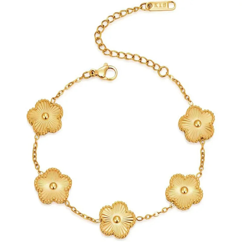 luckacco 14k gold plated five-leaf clover link bracelets white black blue gold red green lucky bracelets jewelry gifts trendy for women