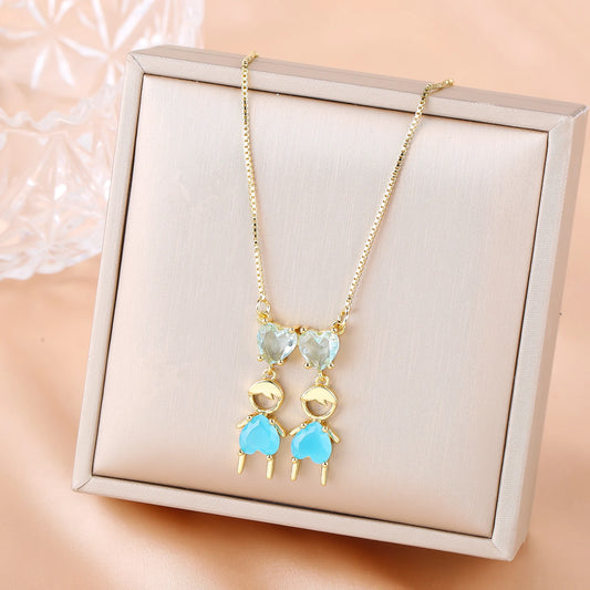 Luckacco Hot Sale Gold Plated Heart-Shaped Crystal Boys Girls Pendant Necklace For Women Girls Daily Wear Choker Birthday Gift Jewelry