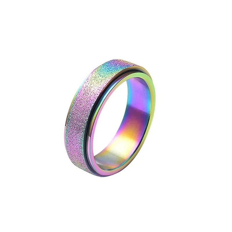luckacco 6mm anxiety fidget spinner rings for men smooth stainless steel spinning rotating ring for women anti stress jewelry gift