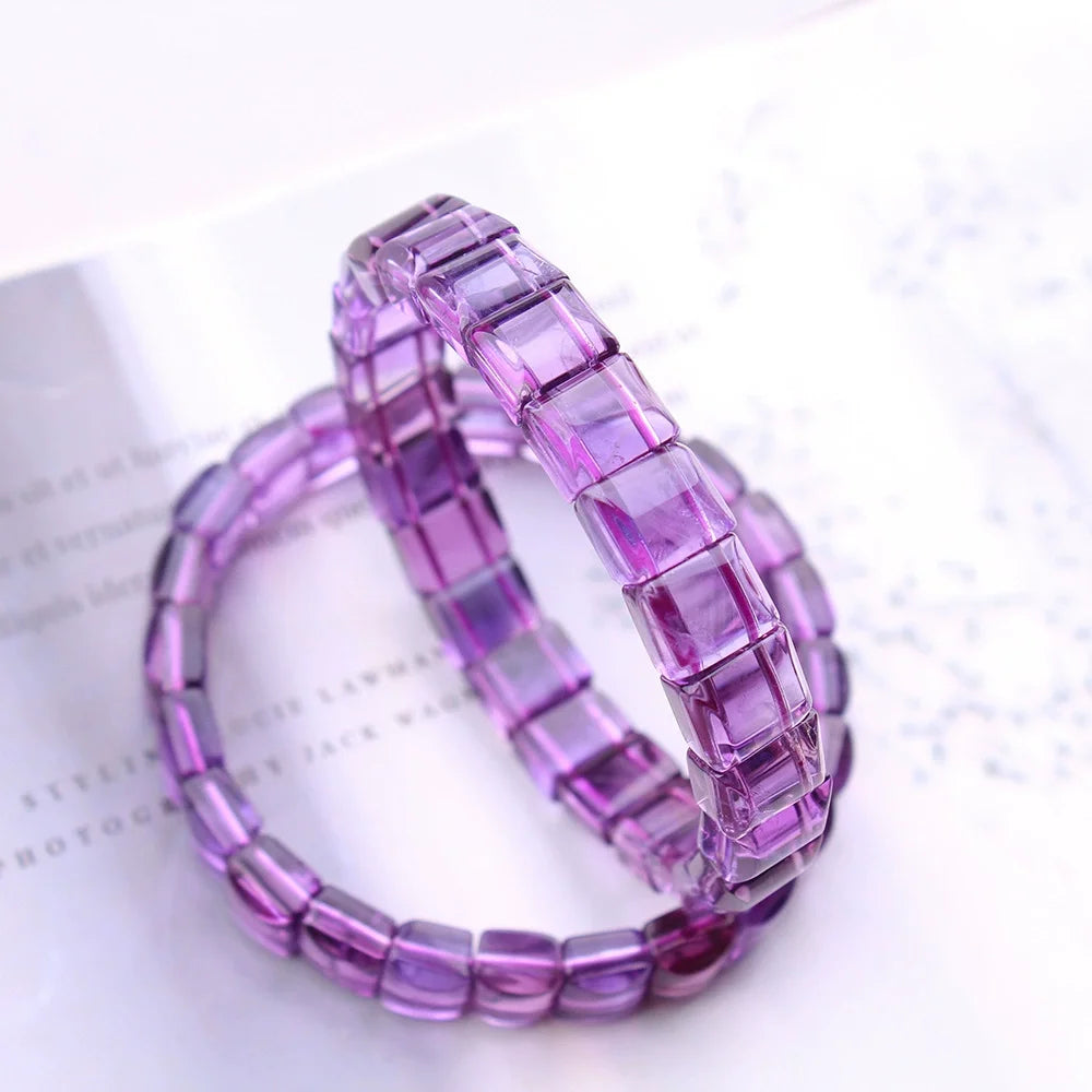 luckacco natural purple amethyst quartz clear rectangle bracelet 9x9mm rectangle beads amethyst women men stretch purple amethyst aaaaa