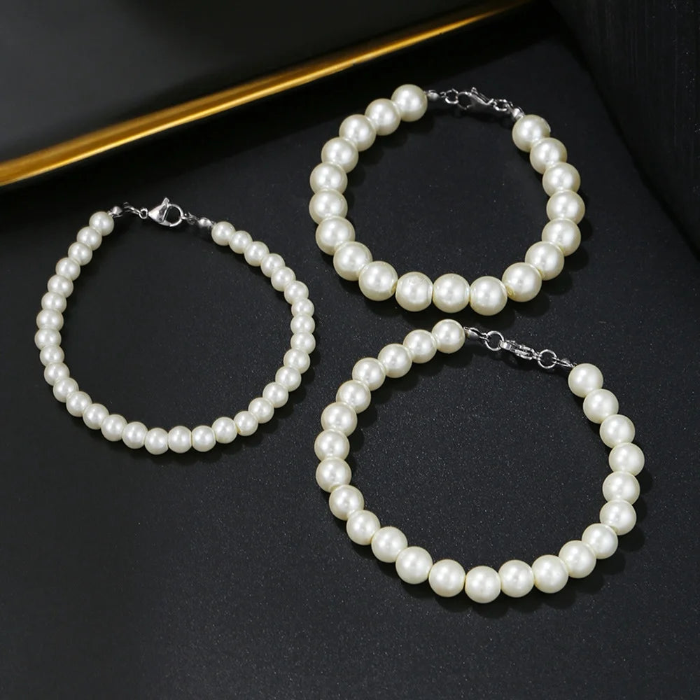 luckacco simple anti-pearl bracelet for men trendy stainless steel beads women bracelet fashion pearl jewelry party accessories gift