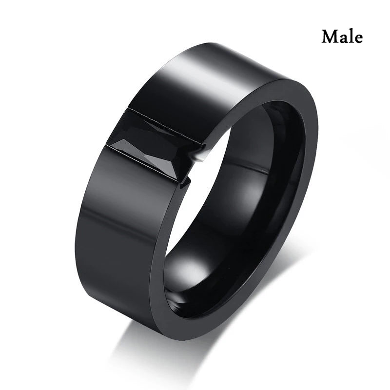 luckacco fashion couple rings romantic white rhinestones cz women rings set simpe men's stainless steel rings for couple wedding jewelry