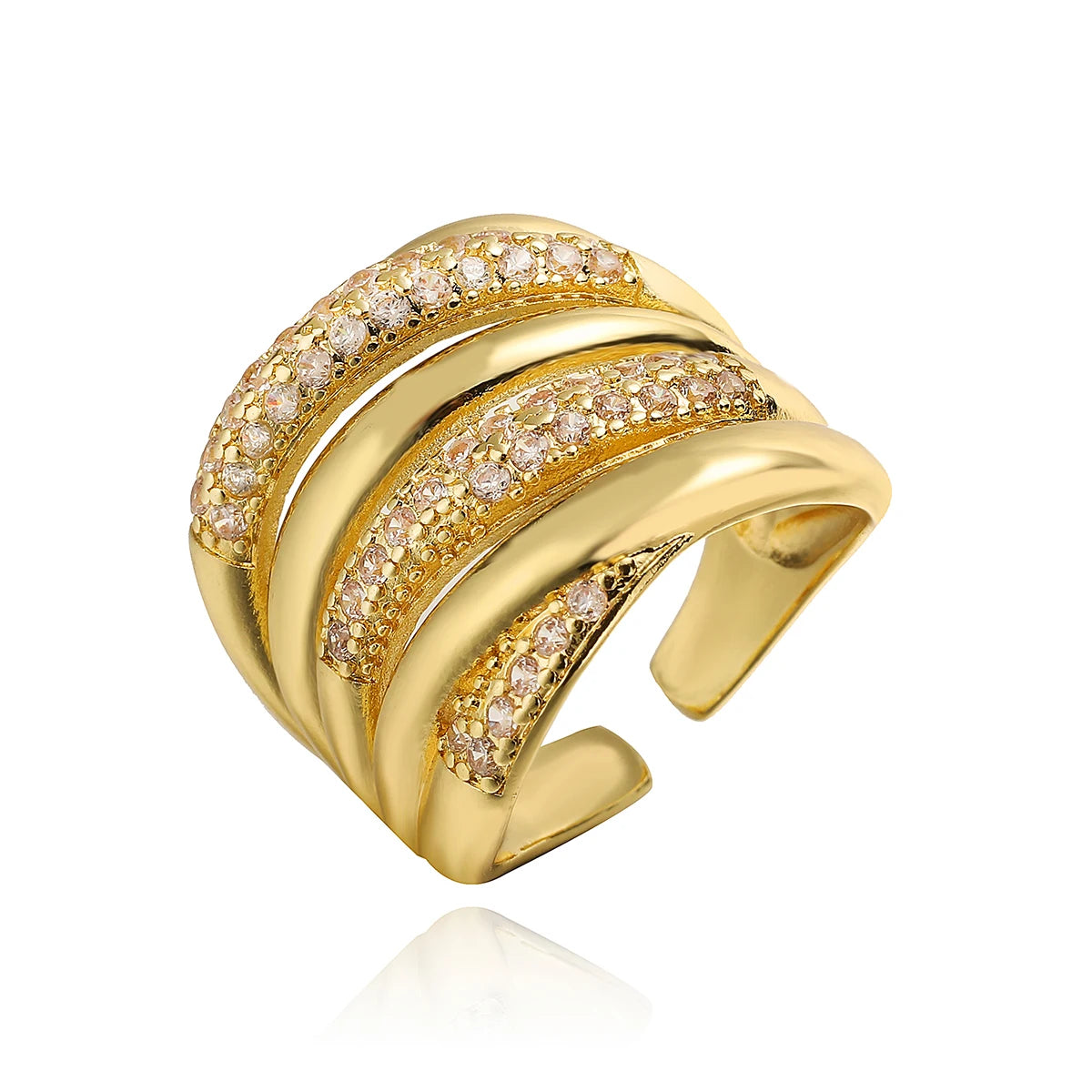 luckacco 31styles luxury aaa cubic zirconia inlay copper wedding jewelry gold color statement geometric rings for elegant women
