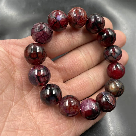 Luckacco 14mm deep red dragon patterned agate round bead jade bracelet bangle bangles for women fashionable temperament Travel Versatile