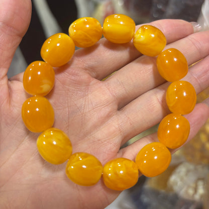 Luckacco Natural Amber Honey Wax Bracelet Baltic Chicken Oil Yellow Barrel Bead Amber Bracelet Original Stone Men's and Women's Pendant