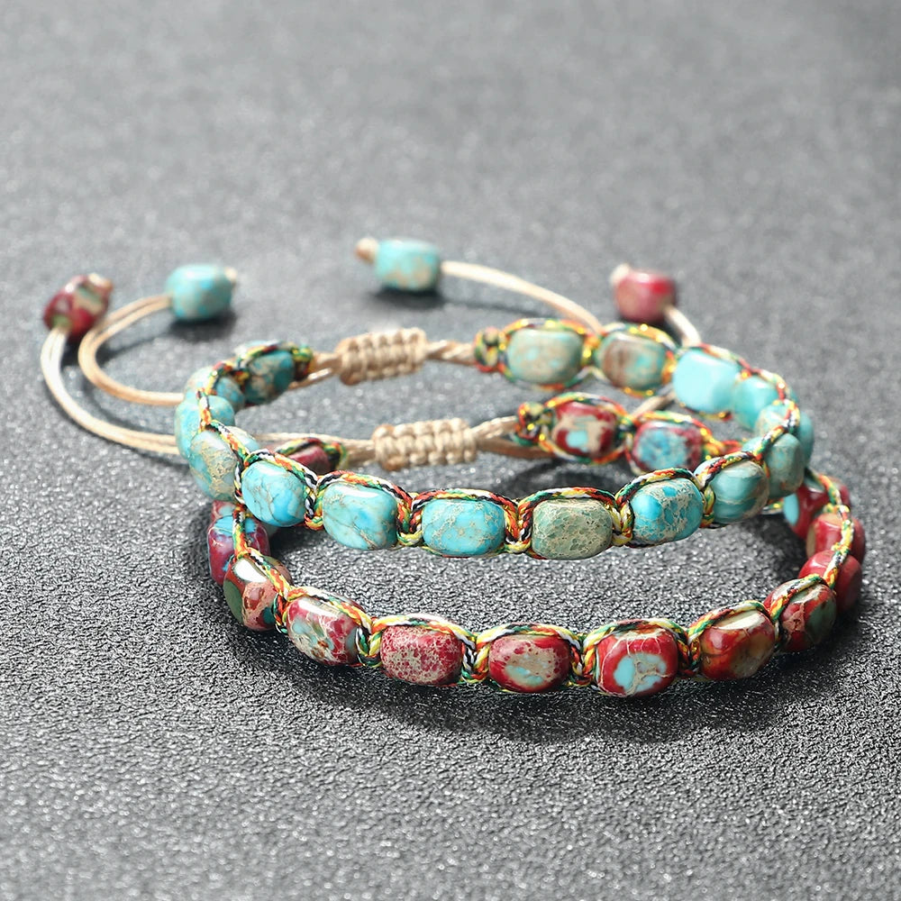 luckacco bohemian imperial stone beaded bracelet handmade  braided string bangles friendship jewelry gift vintage design strand bracelets