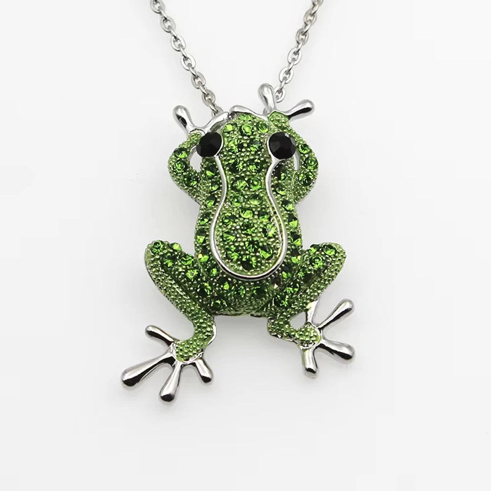 luckacco picks luxury green crystal frog brooch animal brooches pins for women dress coat accessories jewelry gift