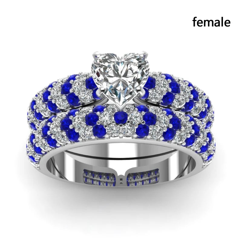 luckacco fashion couple rings romantic white rhinestones cz women rings set simpe men's stainless steel rings for couple wedding jewelry