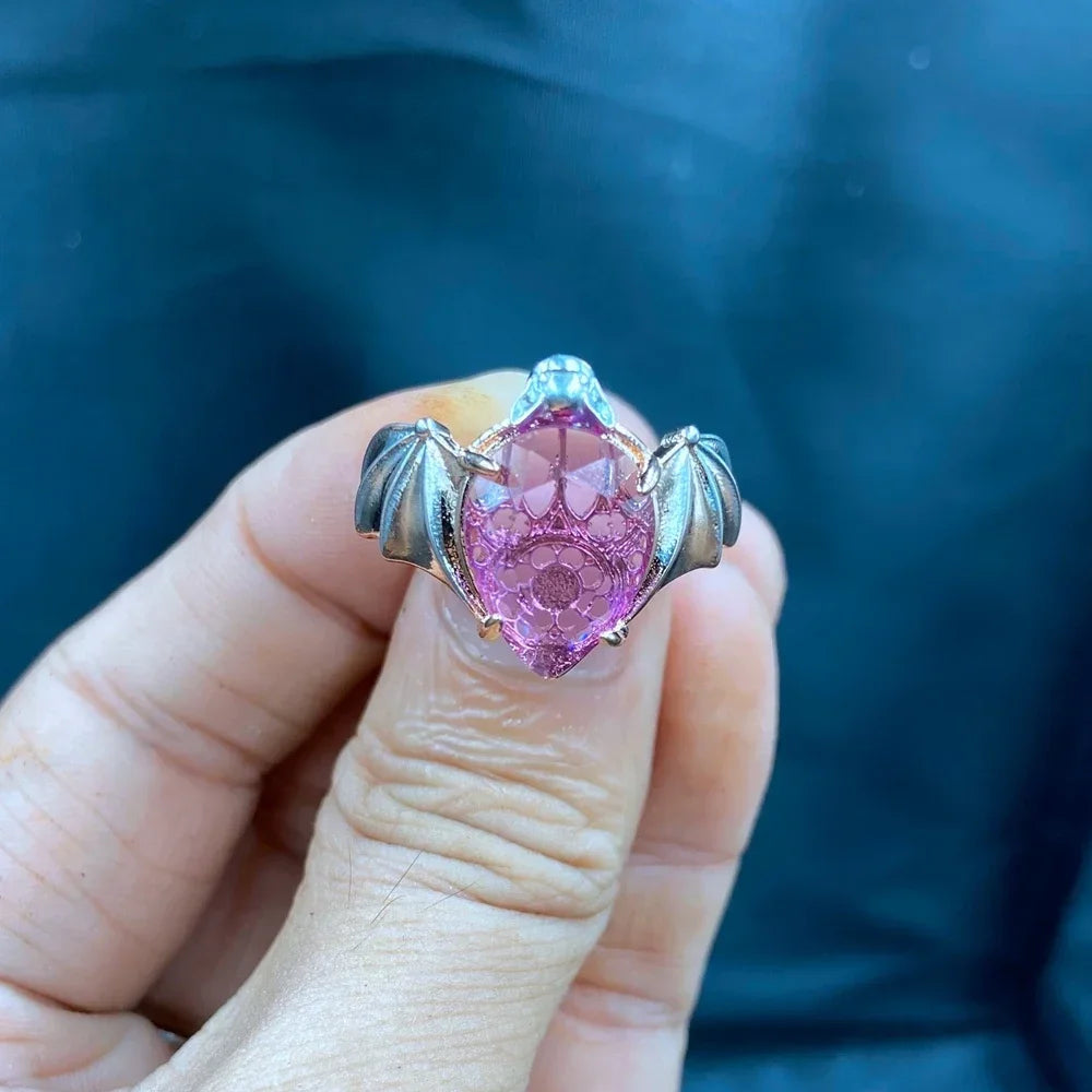 luckacco кольцо женское new trendy gothic vintage bat finger rings inlaid water drop shape zircon rings for women fashion party jewelry