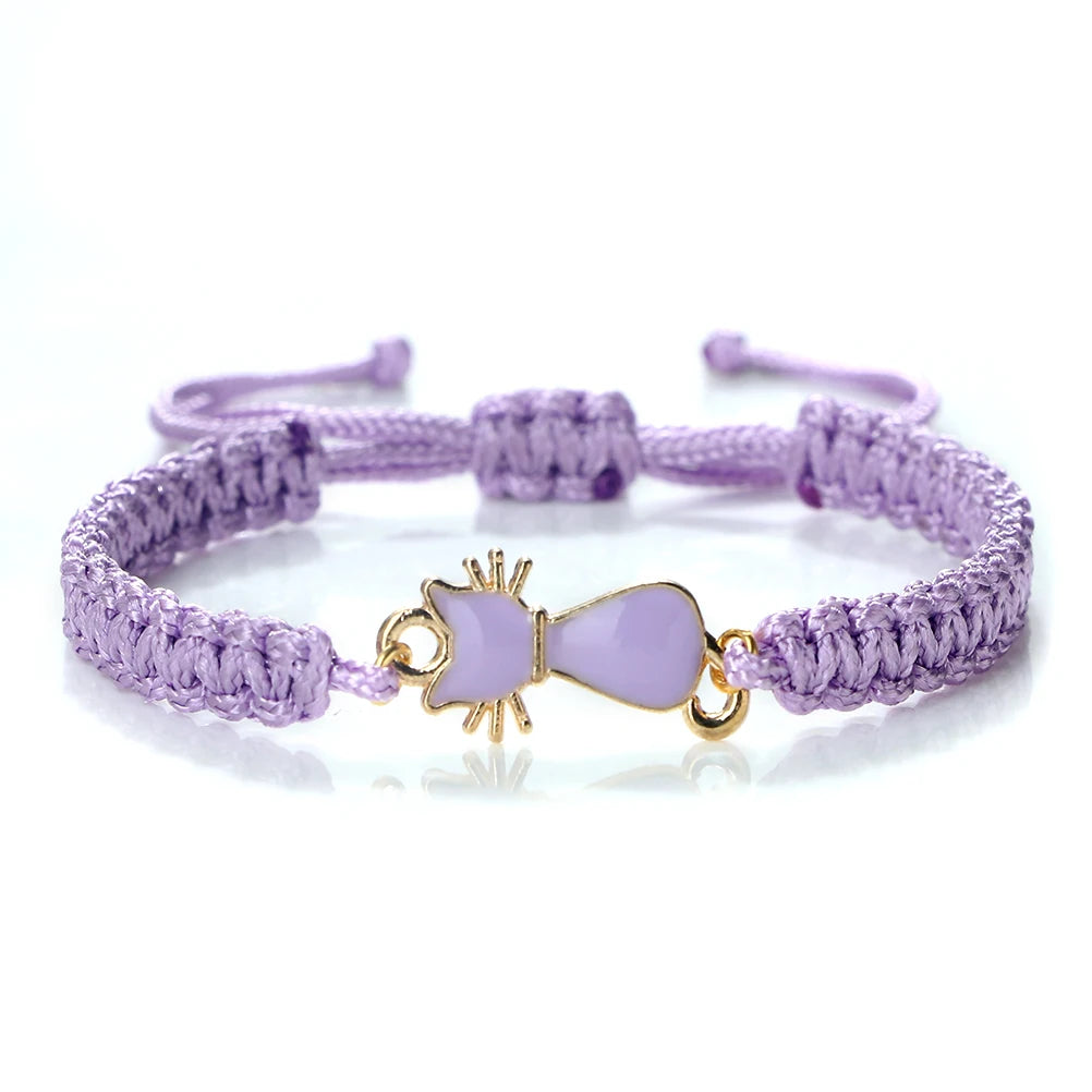 luckacco new women rope bracelets hand woven purple thread bracelet cute animal pendant bracelet vintage daisy flower bangle girl jewelry