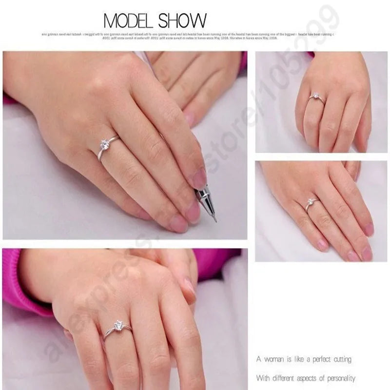 luckacco elegant classic real 925 sterling silver finger rings jewelry crystal cubic zircons 6 claws women wedding anillos