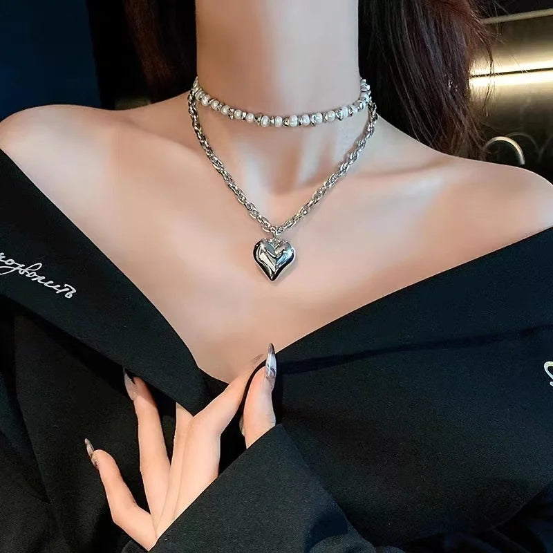 luckacco new baroque pearl choker necklace for women luxury wedding party triple-layer beaded necklace torques ladies trendy jewelry gift