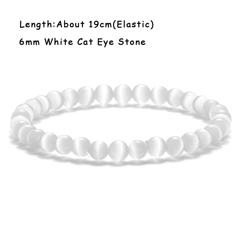 luckacco natural cat eye stone bracelet & bangle for women brief white pink opal beads yoga balance jewelry lucky wristband handmade gift