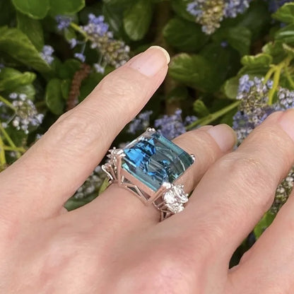 Luckacco Gorgeous Silver Color Inlaid with White Blue Stone Rings Square Fashion Party Engagement Wedding Rings for Women Jewelry