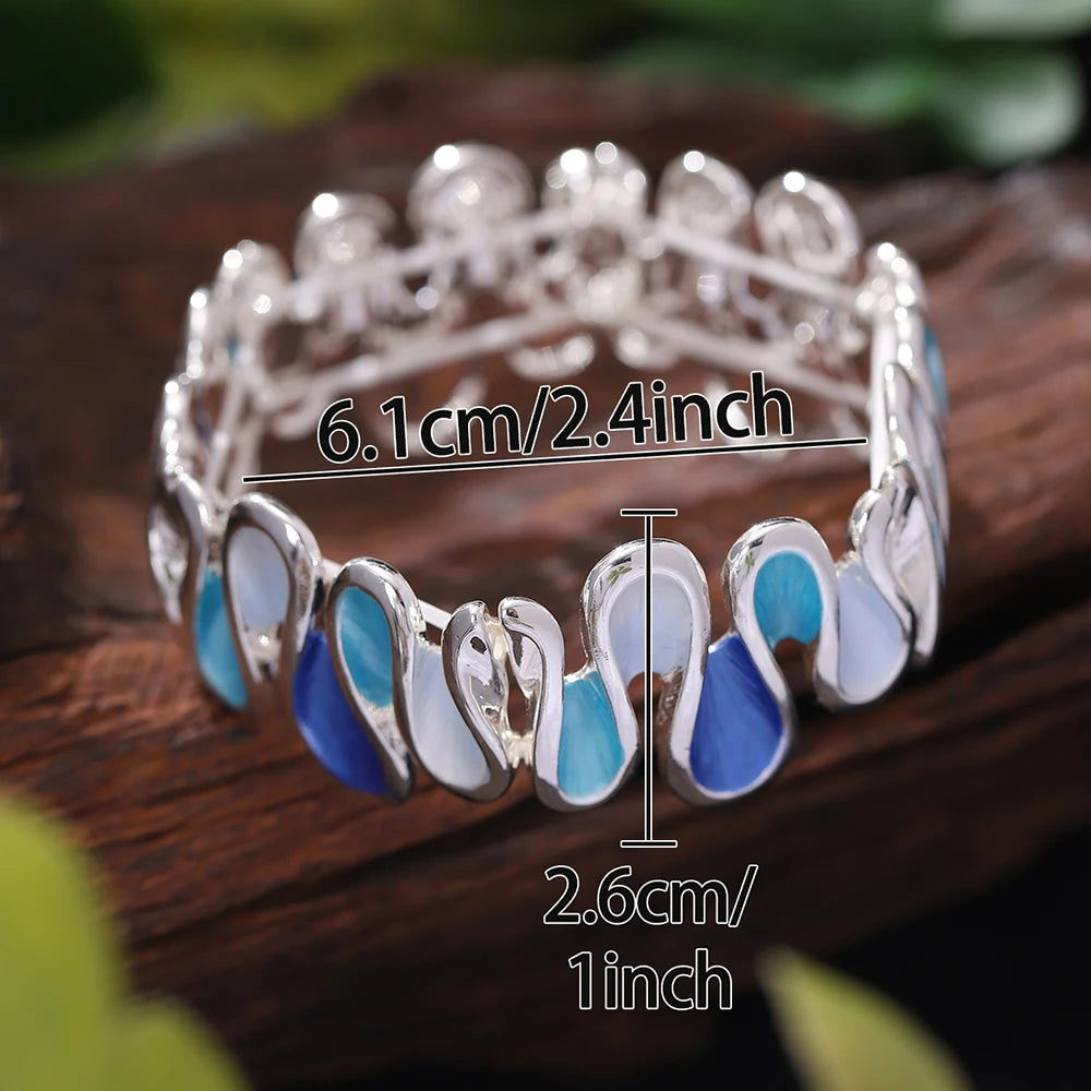 luckacco fashion drip oil geometric elastic bracelet for women accessories new trendy silver color bangle daily party prom jewelry gifts