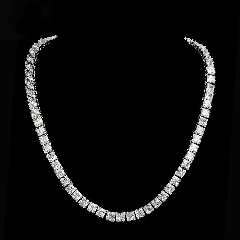 luckacco 14k white gold trendy chocker necklace princess cut lab diamond party wedding necklace for women men charm jewelry