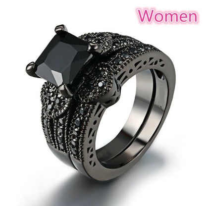 Luckacco Couple Rings Exquisite Women Rhinestones Zirconia Rings Set Simple Gold Color Men Stainless Steel CZ Stone Rings Wedding Jewelry