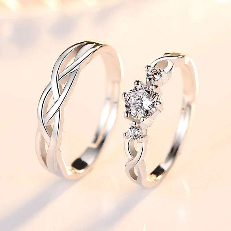 luckacco choice 2024 new zircon couple ring for men and women metal white crystal design wave hollow wedding luxury jewelry accessories