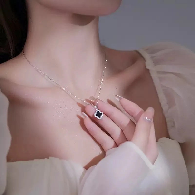 luckacco lucky four-leaf clover cz necklace for women's dynamic fashion birthday gift clavicle chain versatile fashion accessories