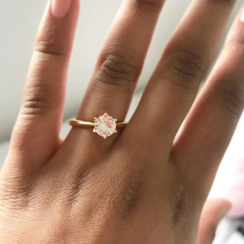 luckacco engagement rings for women bride crystal silver gold color wedding rings accessories jewelry korean fashion jewelry r014