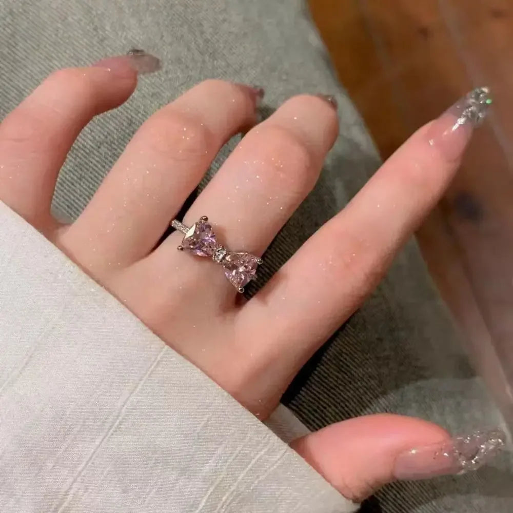 luckacco fashion bowknot finger rings adjustable bow rings jewelry sweet opening ring ornaments