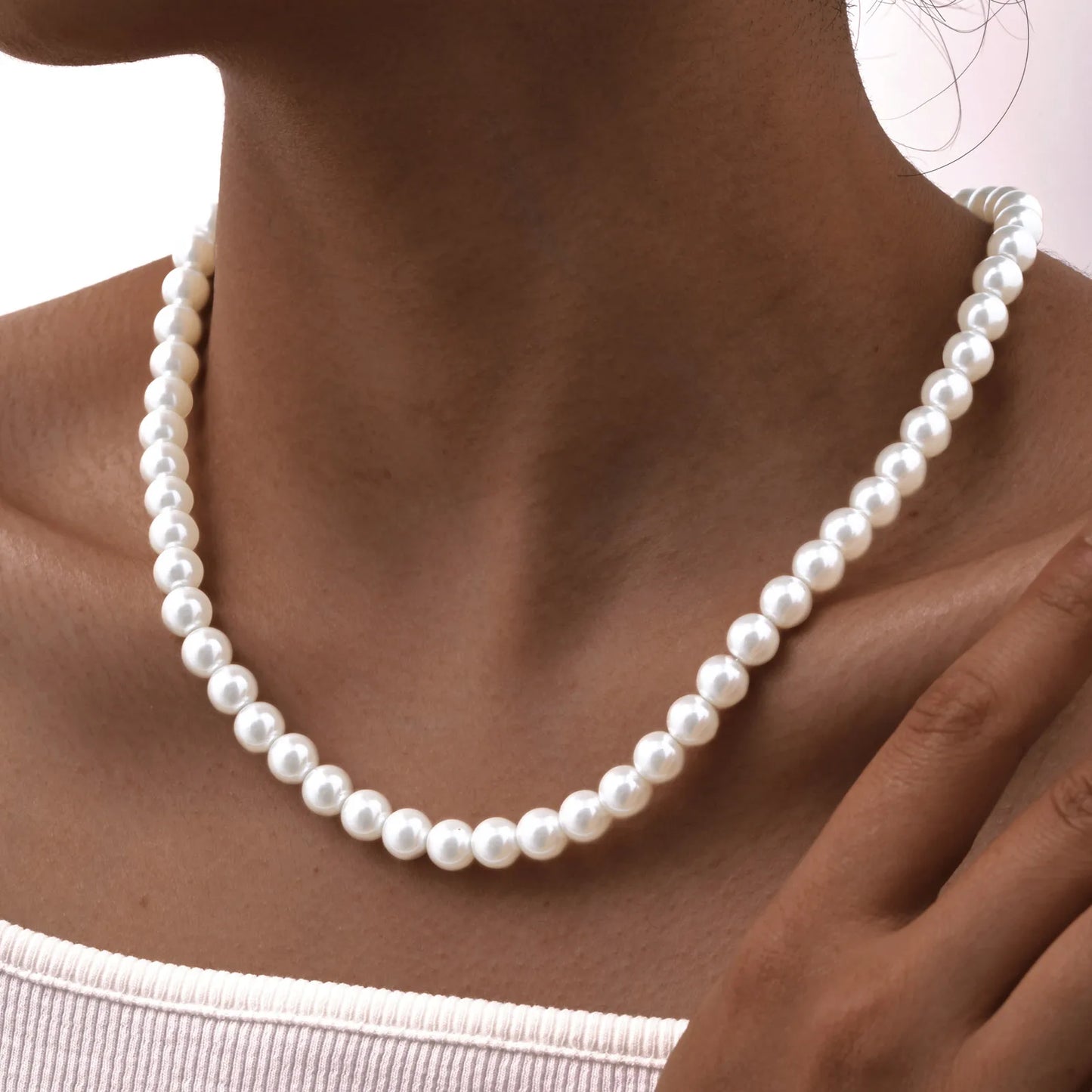 luckacco light luxury imitation pearl necklace for women, waterproof stainless steel necklaces,mother's day gift jewelry