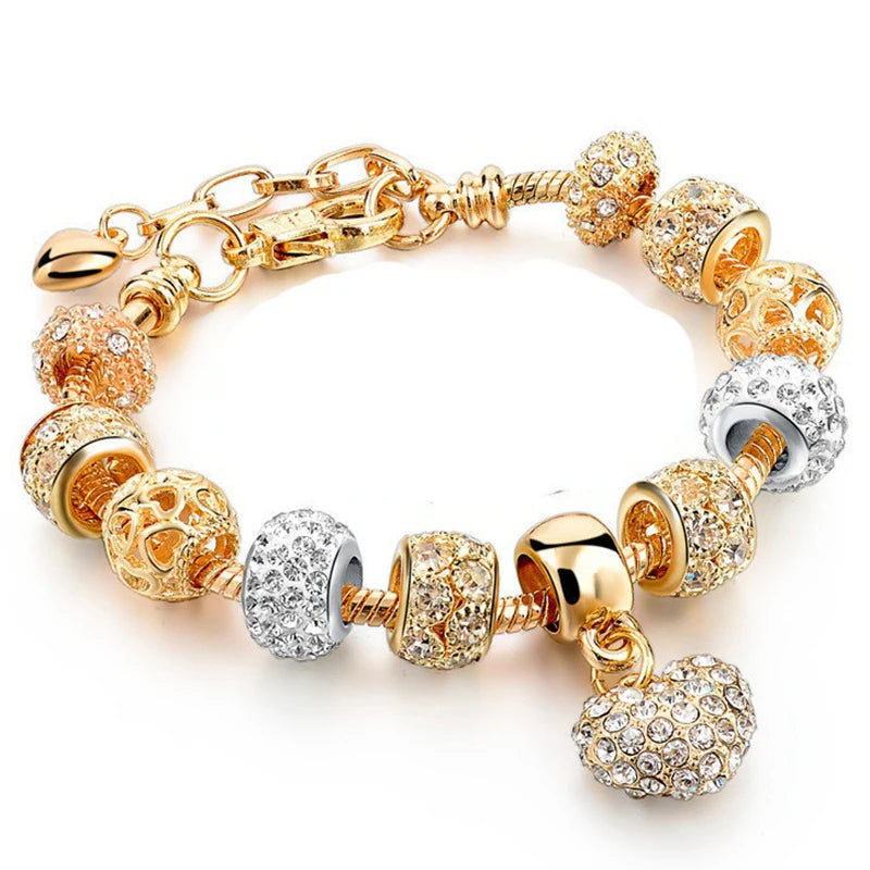 luckacco togory 2024 authentic gold color bees dangles charm bracelet white crystal beads fine bracelet for women kids birthday gifts