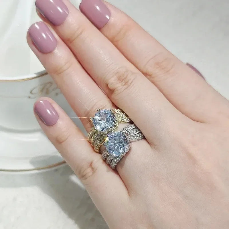 luckacco trendy silver color claws design big crystal wedding rings for women cubic zirconia charms bridal engagement ring jewelry gift